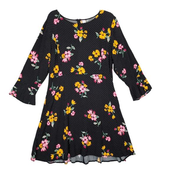 Old Navy XL Black Polka Dot Floral Print Fluted Sleeve Knee-Length A-Line Dress - Picture 1 of 7
